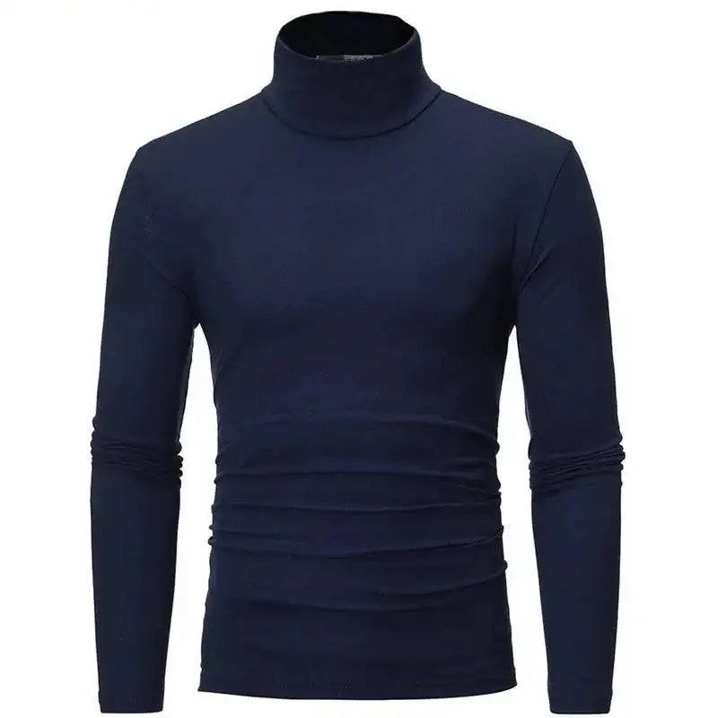 Navy blue turtleneck long-sleeve shirt for stylish slim fit fashion in autumn winter