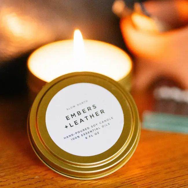 Slow North Soy Wax Candle in Gold Tin with Essential Oil - Estalios