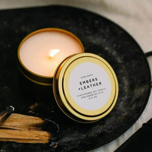 Slow North Soy Wax Candle in Gold Tin with Essential Oil - Estalios