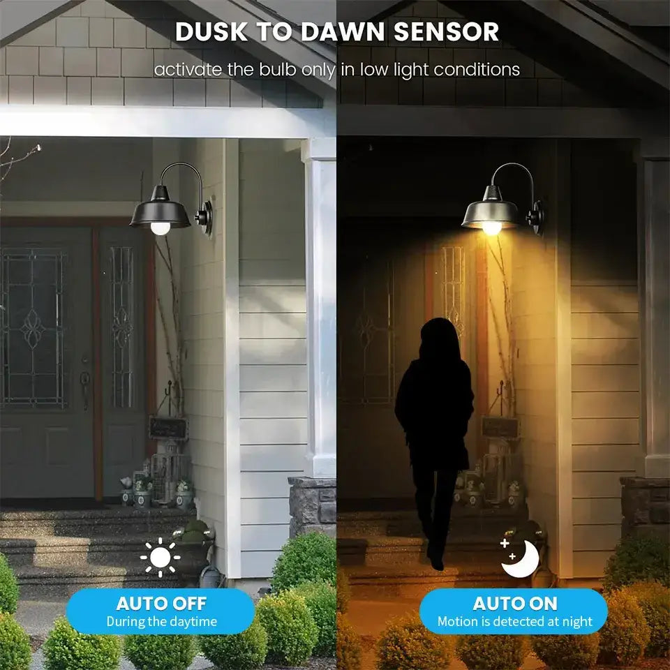 Outdoor Smart E27 12W Dusk to Dawn Sensor Light in warm white for efficient lighting