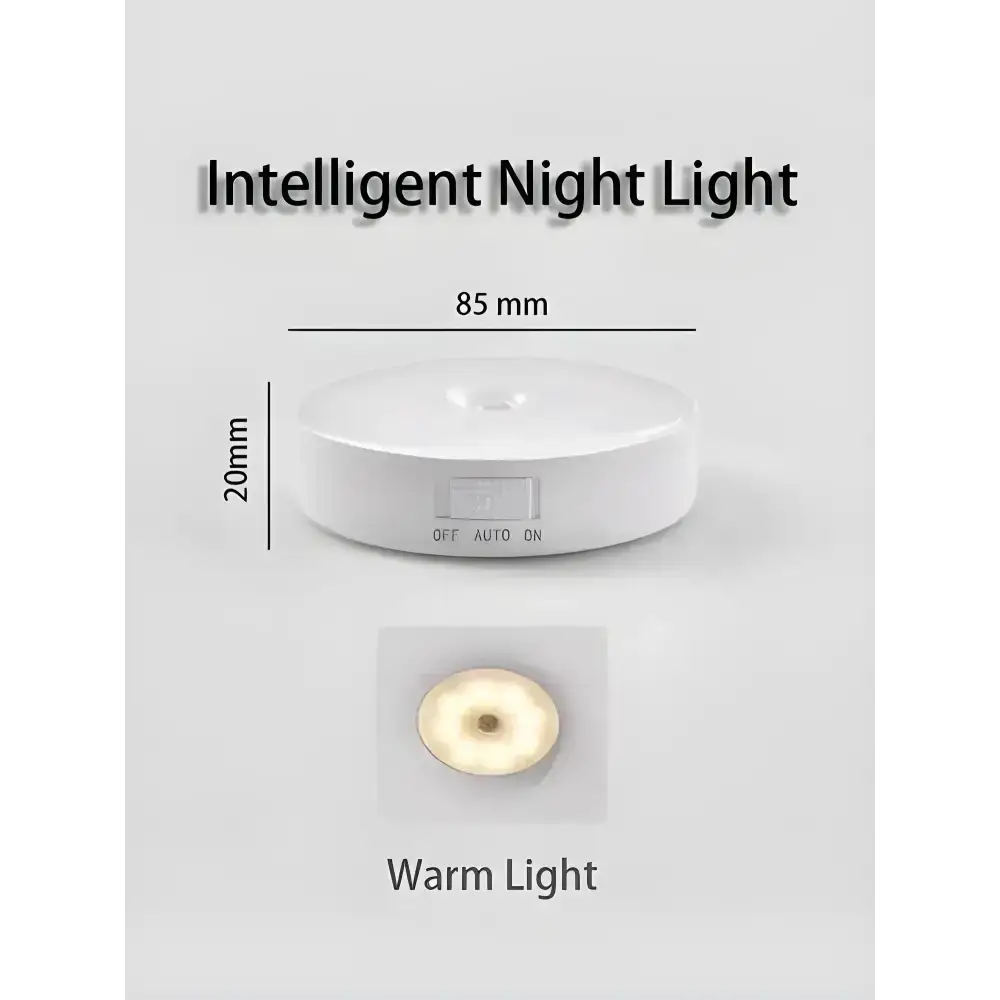 White round night light smart with human body sensor for automatic on-off feature