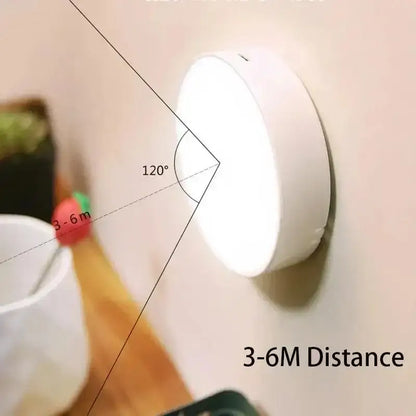 Round white Smart Human Body Sensor Night Light with motion-sensing features