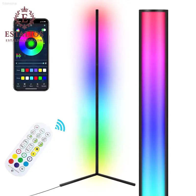 RGB Corner Floor Lamp with App & Remote Control - Dimmable Mood Lighting for Living and Gaming Rooms