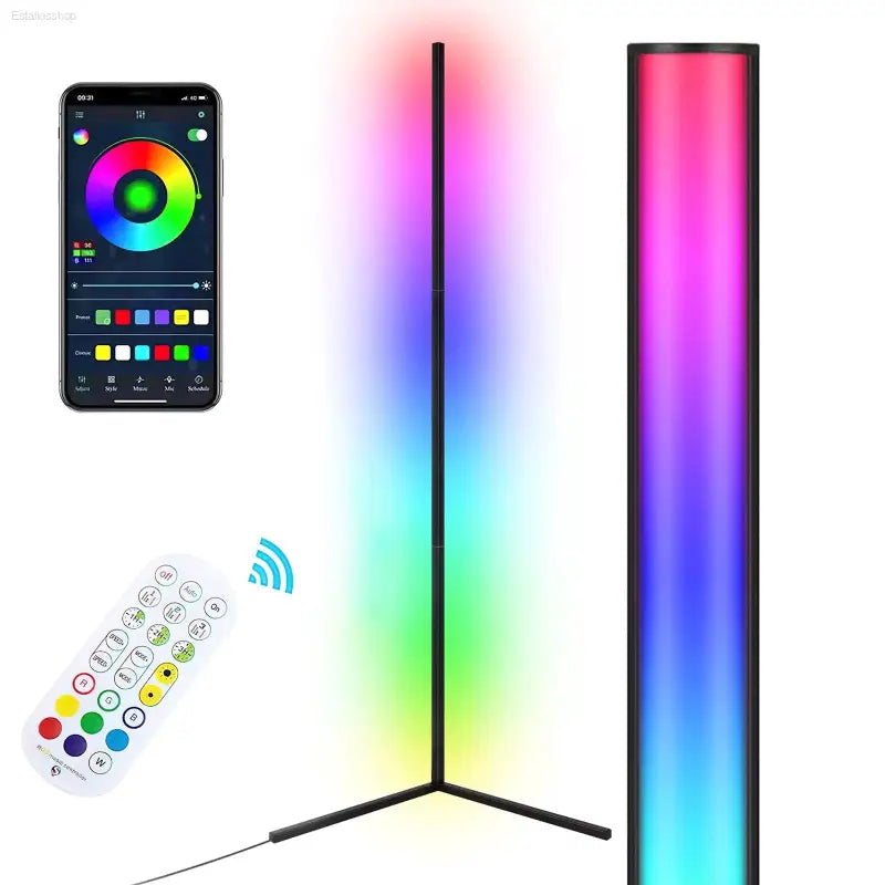 RGB Corner Floor Lamp with App & Remote Control - Dimmable Mood Lighting for Living and Gaming Rooms