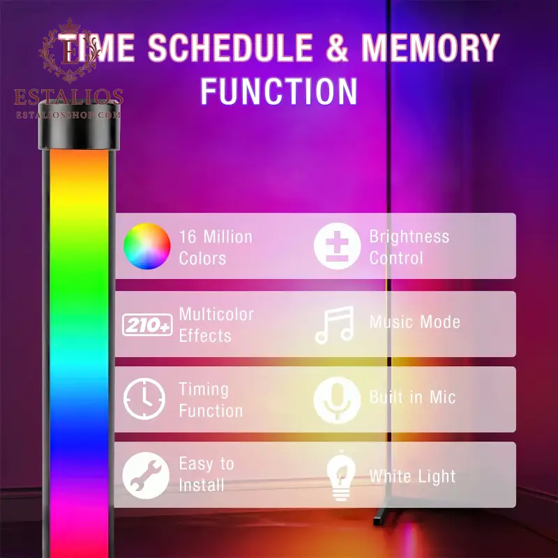 RGB Corner Floor Lamp with App & Remote Control - Dimmable Mood Lighting for Living and Gaming Rooms