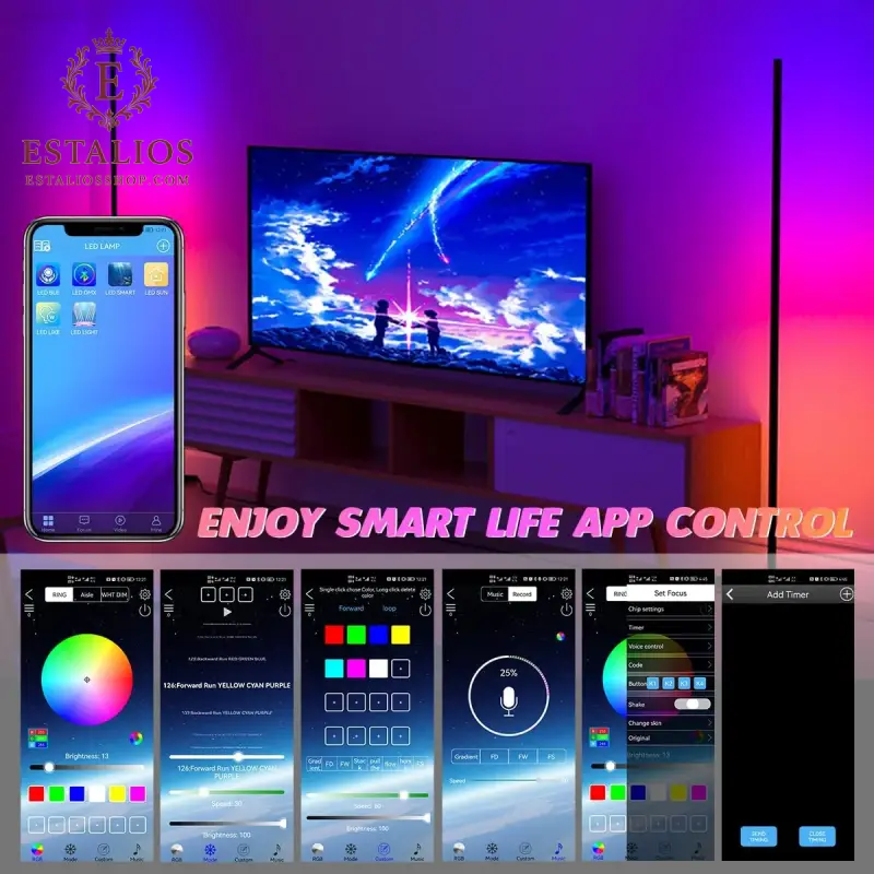 RGB Corner Floor Lamp with App & Remote Control - Dimmable Mood Lighting for Living and Gaming Rooms