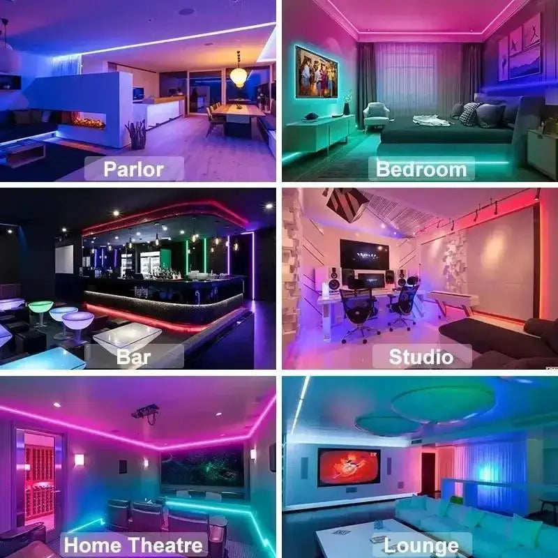 Vibrant rooms lit up with Smart RGB LED Strip Lights with Wifi Controller Sold