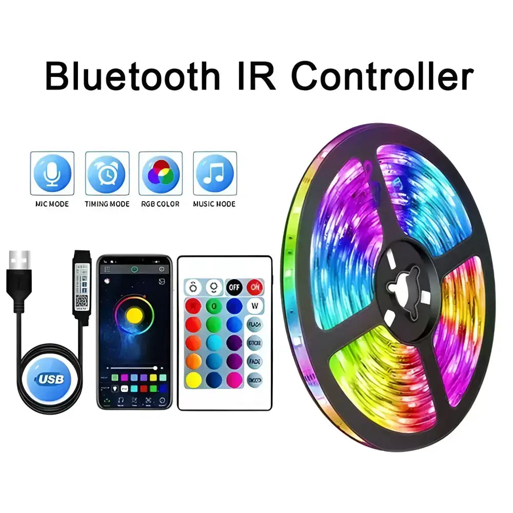 Bluetooth-controlled LED light strip with 3key controller and USB power for Smart RGB setup