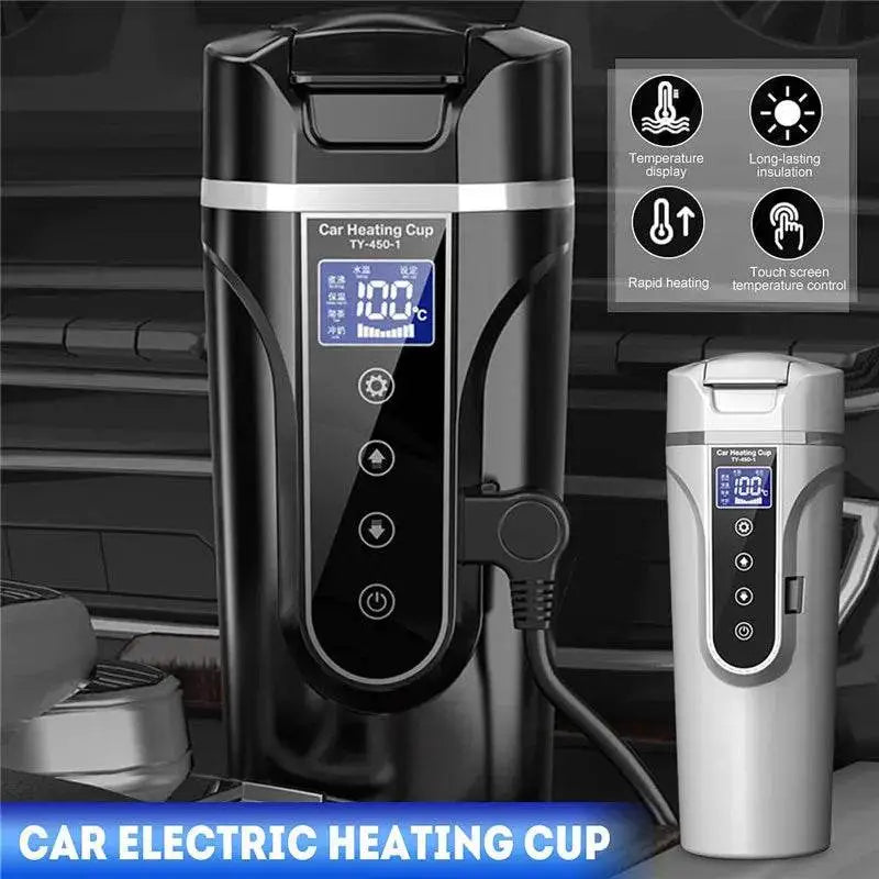 Smart Vacuum Electric Car Mug - Portable Stainless Steel Bottle with LCD Temperature Display for Coffee & Tea Heating - Estalios