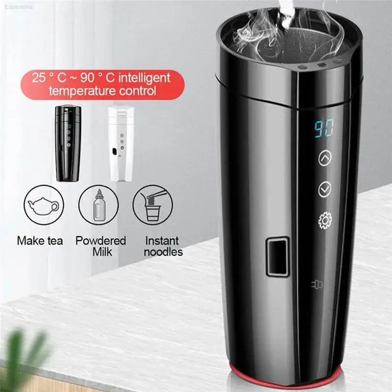 Smart Vacuum Electric Car Mug - Portable Stainless Steel Bottle with LCD Temperature Display for Coffee & Tea Heating - Estalios
