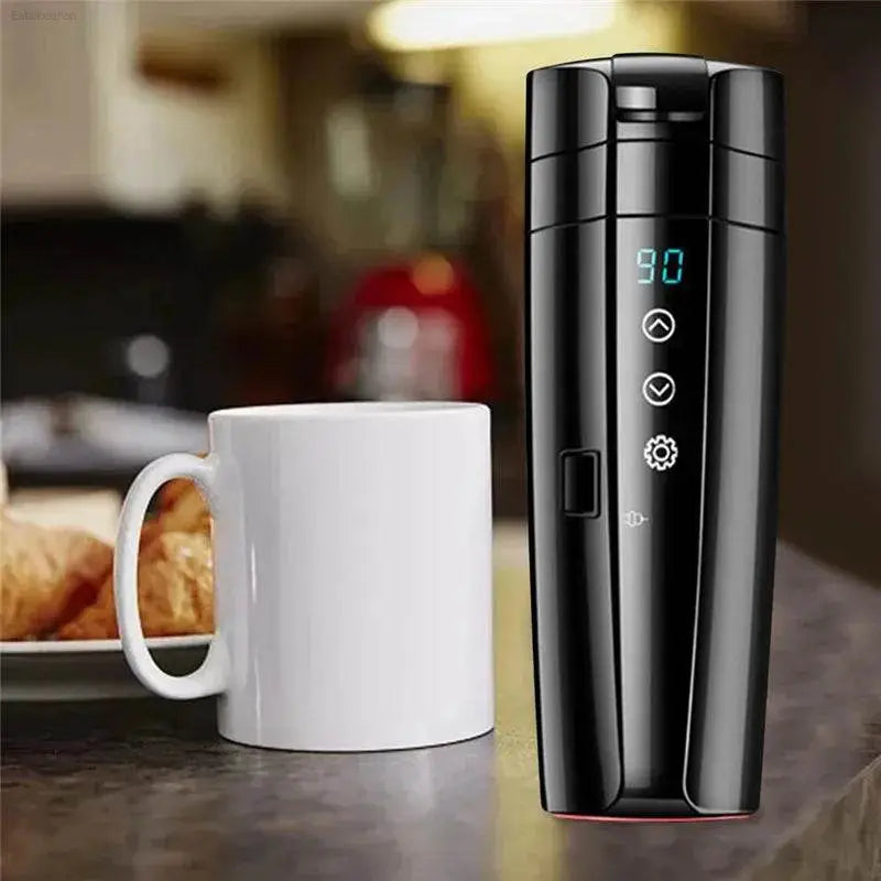 Smart Vacuum Electric Car Mug - Portable Stainless Steel Bottle with LCD Temperature Display for Coffee & Tea Heating - Estalios