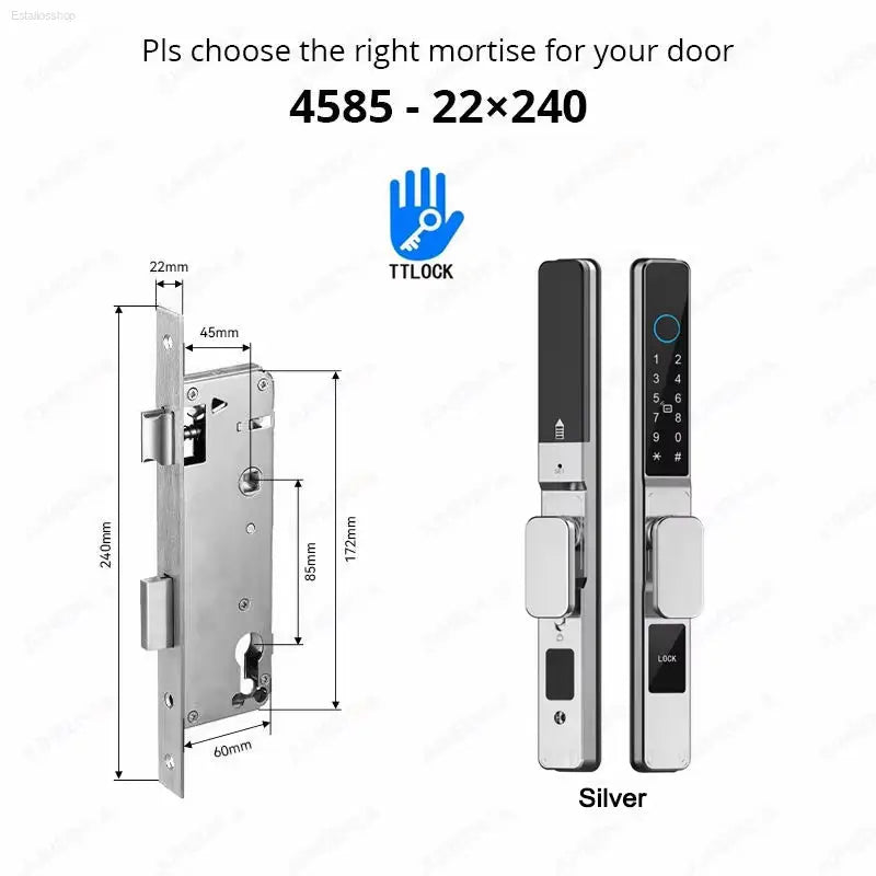 Smart Waterproof Sliding Door Lock - Ttlock App, Alexa Compatible, Fingerprint & RFID Access, Secure Aluminum Glass Lock