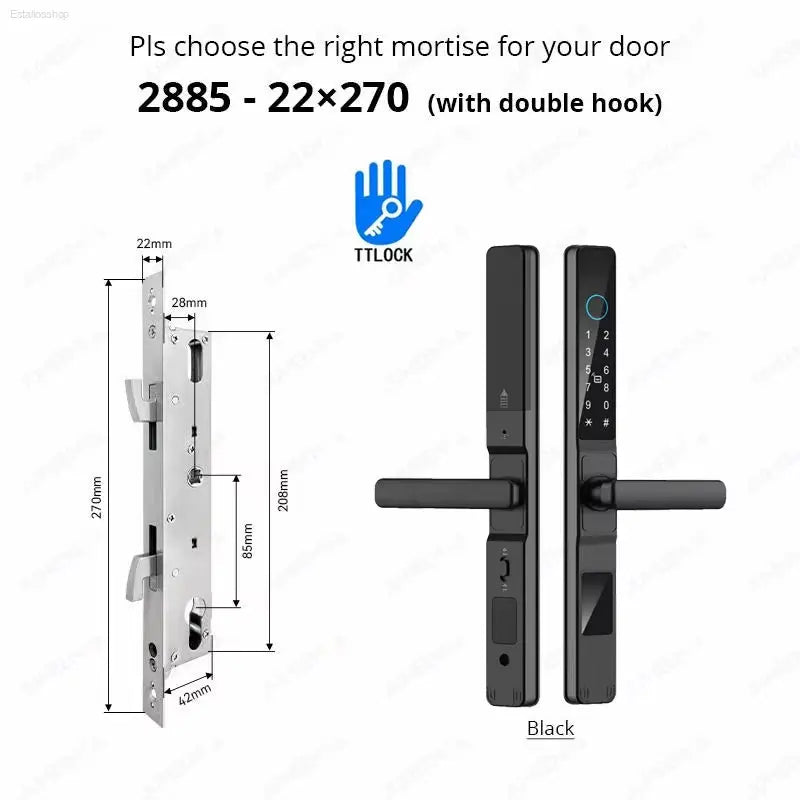 Smart Waterproof Sliding Door Lock - Ttlock App, Alexa Compatible, Fingerprint & RFID Access, Secure Aluminum Glass Lock