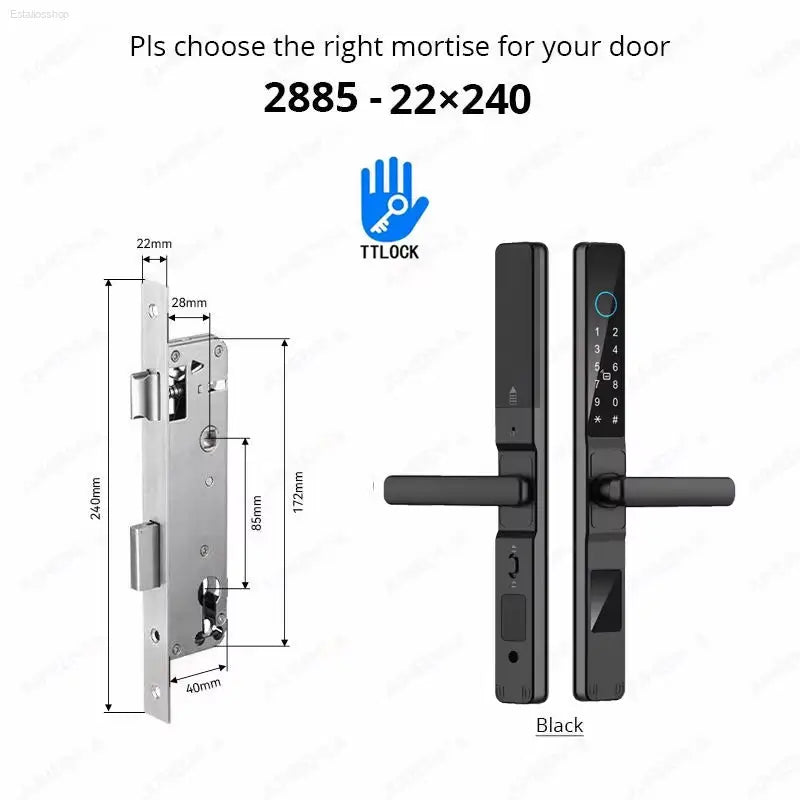 Smart Waterproof Sliding Door Lock - Ttlock App, Alexa Compatible, Fingerprint & RFID Access, Secure Aluminum Glass Lock