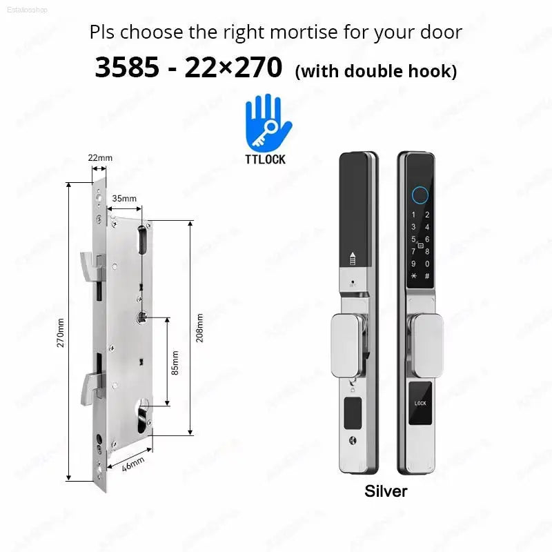 Smart Waterproof Sliding Door Lock - Ttlock App, Alexa Compatible, Fingerprint & RFID Access, Secure Aluminum Glass Lock