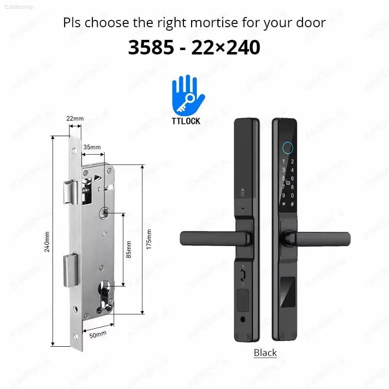 Smart Waterproof Sliding Door Lock - Ttlock App, Alexa Compatible, Fingerprint & RFID Access, Secure Aluminum Glass Lock