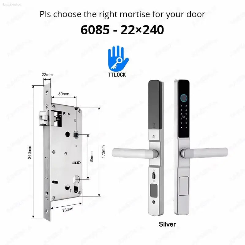 Smart Waterproof Sliding Door Lock - Ttlock App, Alexa Compatible, Fingerprint & RFID Access, Secure Aluminum Glass Lock