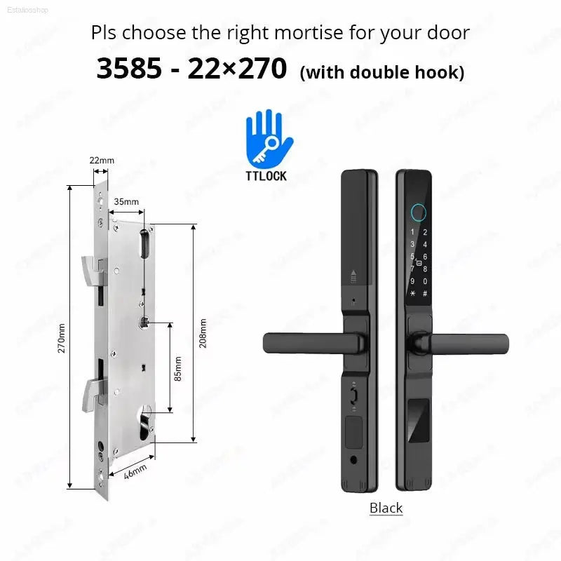 Smart Waterproof Sliding Door Lock - Ttlock App, Alexa Compatible, Fingerprint & RFID Access, Secure Aluminum Glass Lock