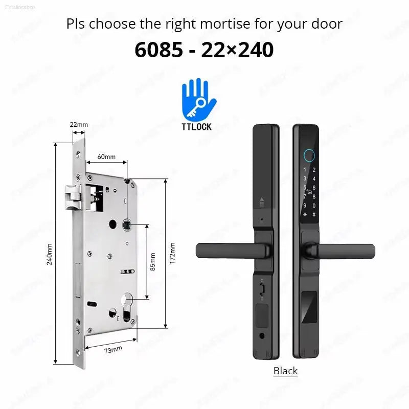 Smart Waterproof Sliding Door Lock - Ttlock App, Alexa Compatible, Fingerprint & RFID Access, Secure Aluminum Glass Lock
