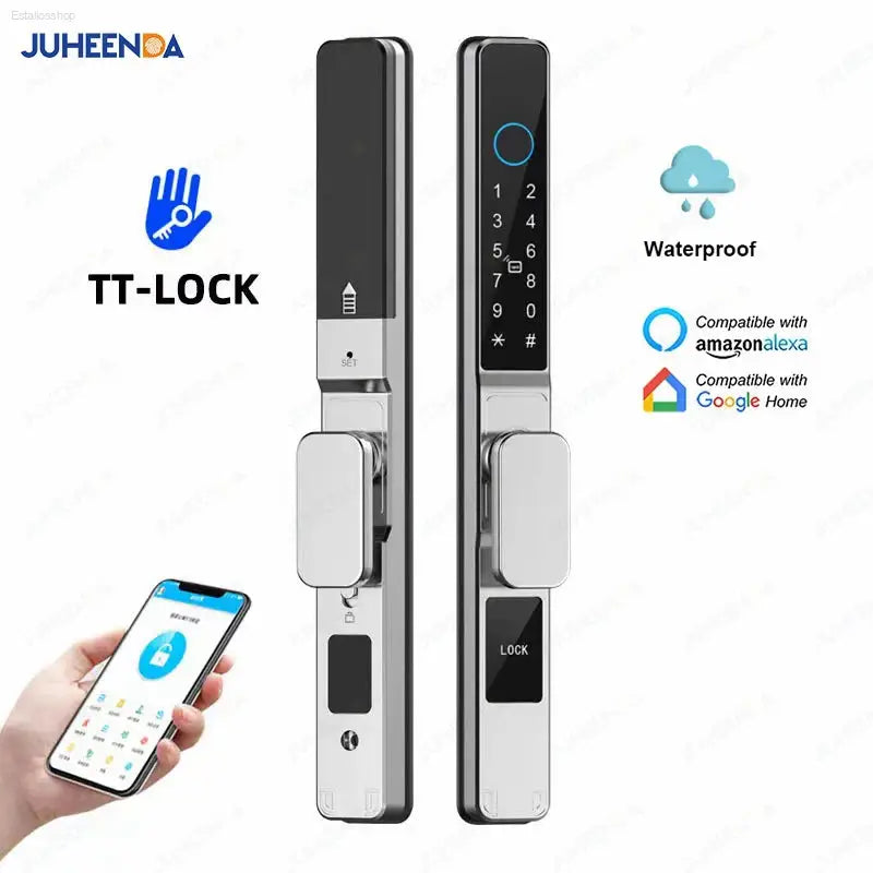Smart Waterproof Sliding Door Lock - Ttlock App, Alexa Compatible, Fingerprint & RFID Access, Secure Aluminum Glass Lock