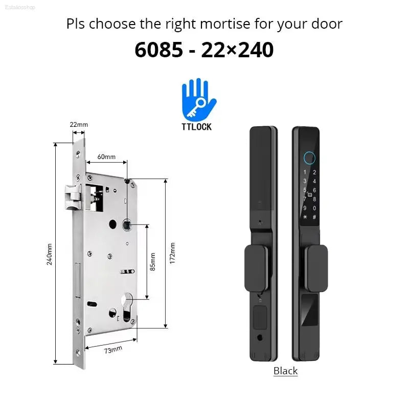 Smart Waterproof Sliding Door Lock - Ttlock App, Alexa Compatible, Fingerprint & RFID Access, Secure Aluminum Glass Lock