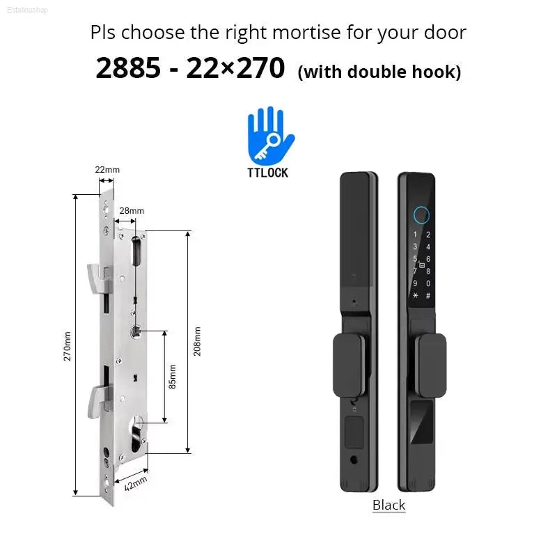 Smart Waterproof Sliding Door Lock - Ttlock App, Alexa Compatible, Fingerprint & RFID Access, Secure Aluminum Glass Lock