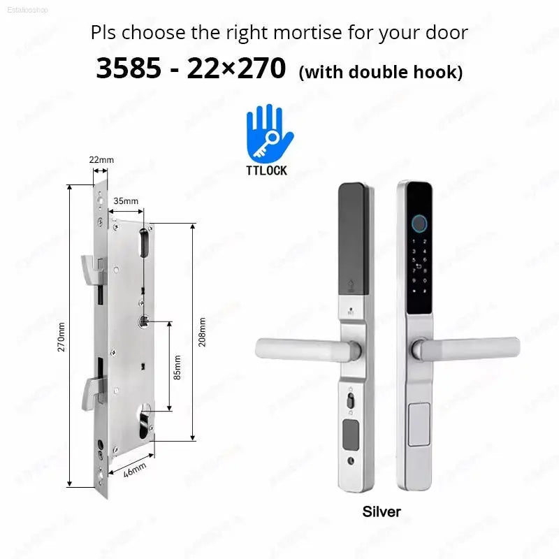 Smart Waterproof Sliding Door Lock - Ttlock App, Alexa Compatible, Fingerprint & RFID Access, Secure Aluminum Glass Lock