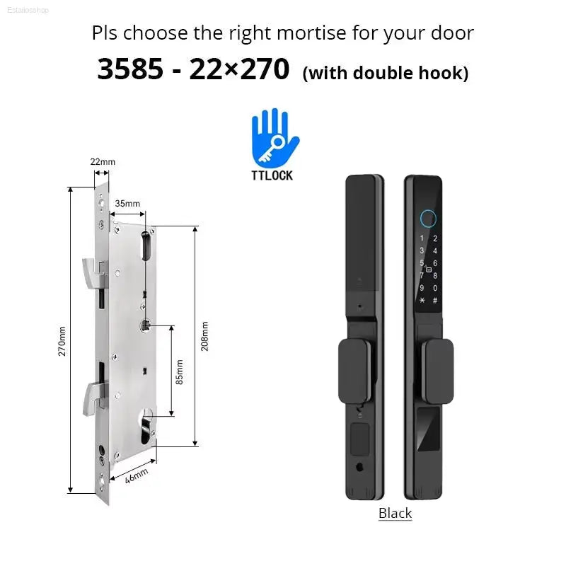 Smart Waterproof Sliding Door Lock - Ttlock App, Alexa Compatible, Fingerprint & RFID Access, Secure Aluminum Glass Lock