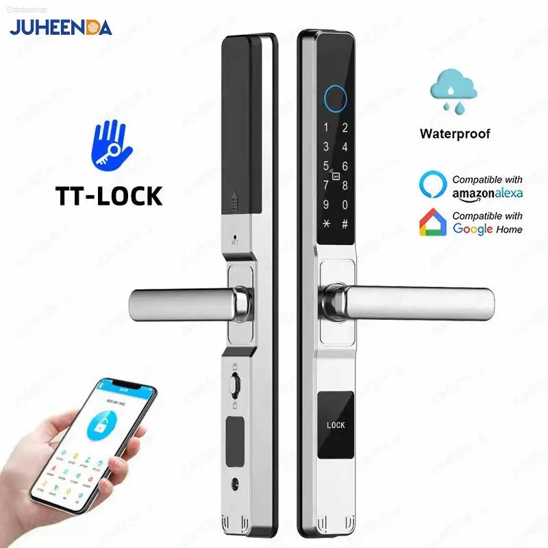 Smart Waterproof Sliding Door Lock - Ttlock App, Alexa Compatible, Fingerprint & RFID Access, Secure Aluminum Glass Lock