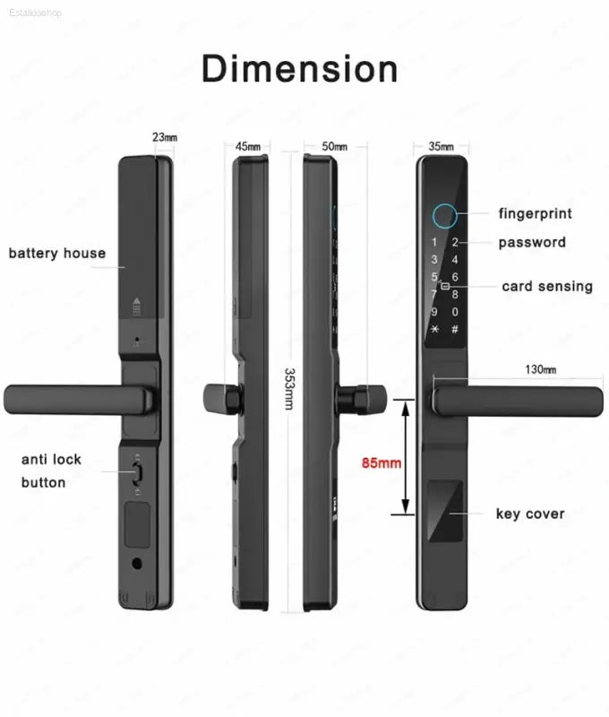 Smart Waterproof Sliding Door Lock - Ttlock App, Alexa Compatible, Fingerprint & RFID Access, Secure Aluminum Glass Lock