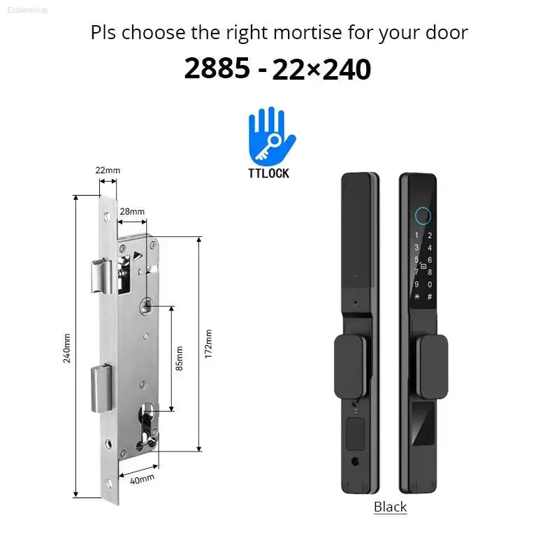 Smart Waterproof Sliding Door Lock - Ttlock App, Alexa Compatible, Fingerprint & RFID Access, Secure Aluminum Glass Lock