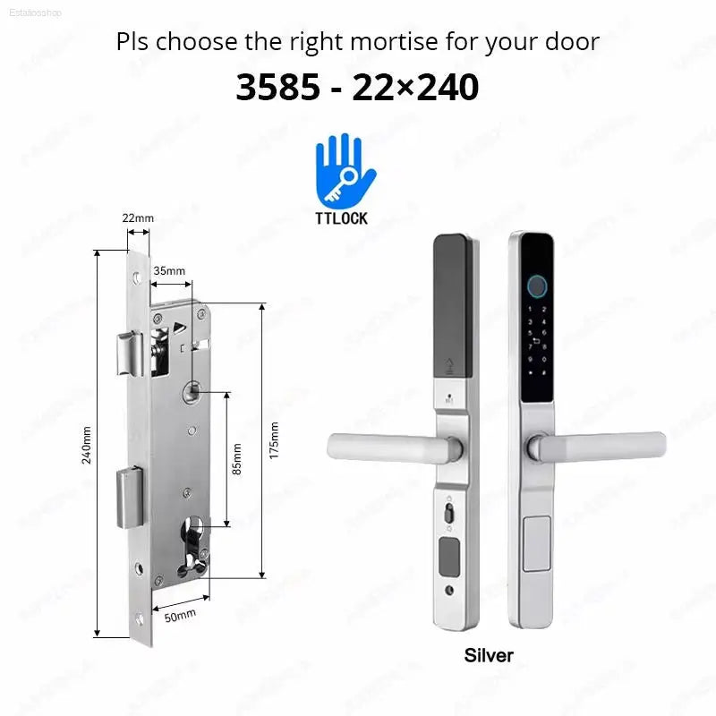 Smart Waterproof Sliding Door Lock - Ttlock App, Alexa Compatible, Fingerprint & RFID Access, Secure Aluminum Glass Lock