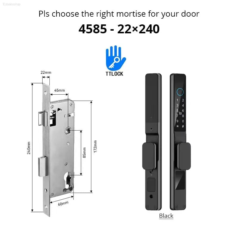Smart Waterproof Sliding Door Lock - Ttlock App, Alexa Compatible, Fingerprint & RFID Access, Secure Aluminum Glass Lock