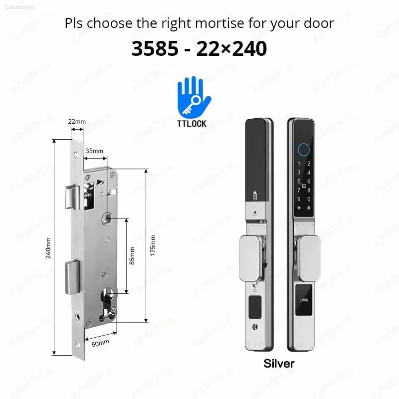 Smart Waterproof Sliding Door Lock - Ttlock App, Alexa Compatible, Fingerprint & RFID Access, Secure Aluminum Glass Lock