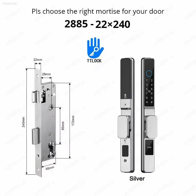 Smart Waterproof Sliding Door Lock - Ttlock App, Alexa Compatible, Fingerprint & RFID Access, Secure Aluminum Glass Lock