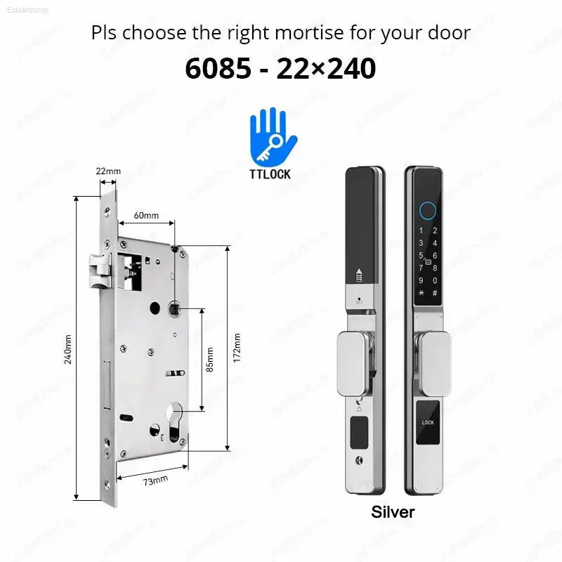 Smart Waterproof Sliding Door Lock - Ttlock App, Alexa Compatible, Fingerprint & RFID Access, Secure Aluminum Glass Lock