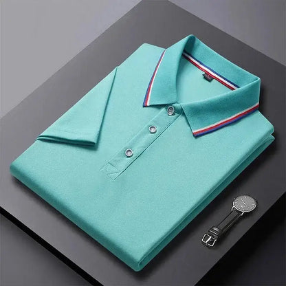 Mint green 4XL solid color business polo with a stylish collar for a fresh look