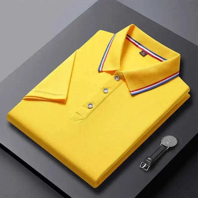 Folded yellow 4XL solid color business polo with a classic collar style