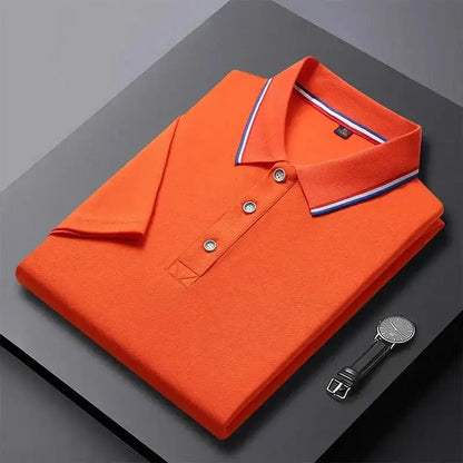 Folded orange polo shirt with striped collar from Snag, perfect solid color business polo 4XL