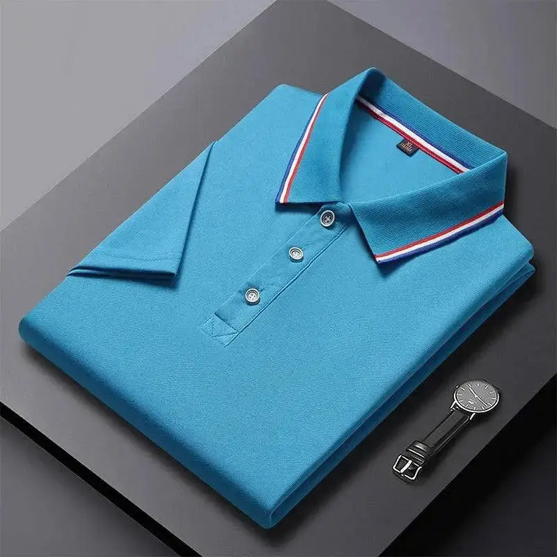 Blue polo shirt with striped collar from the Snag 4XL Solid Color Business Polo collection