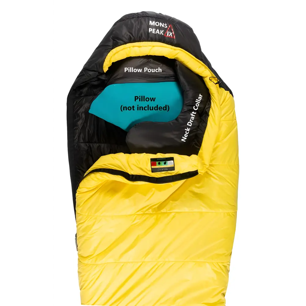 Cozy Yellow and Black Sleeping Bag with Pillow Pouch, perfect for camping adventures