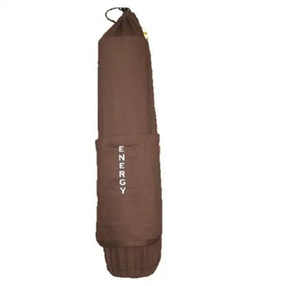 Brown punching bag next to the Snag a Pink & Purple Yoga Mat Bag for fitness lovers