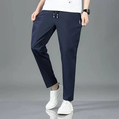 Navy blue drawstring pants perfect for business casual or summer waist styling