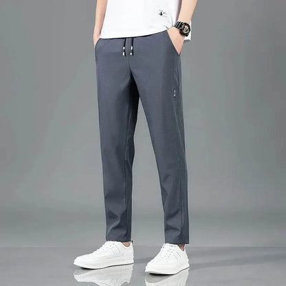 Gray drawstring athletic pants for summer waist drawing and comfy business casual vibes