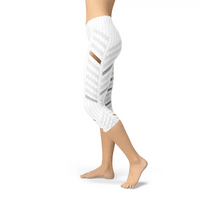 Snazzy White Stripes Capri Leggings with Geometric Cutouts - Estalios