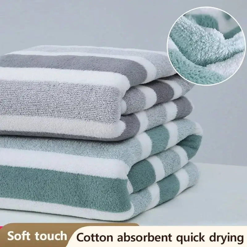 Soft and absorbent striped bath towels perfect for drying off or as a soft face towel