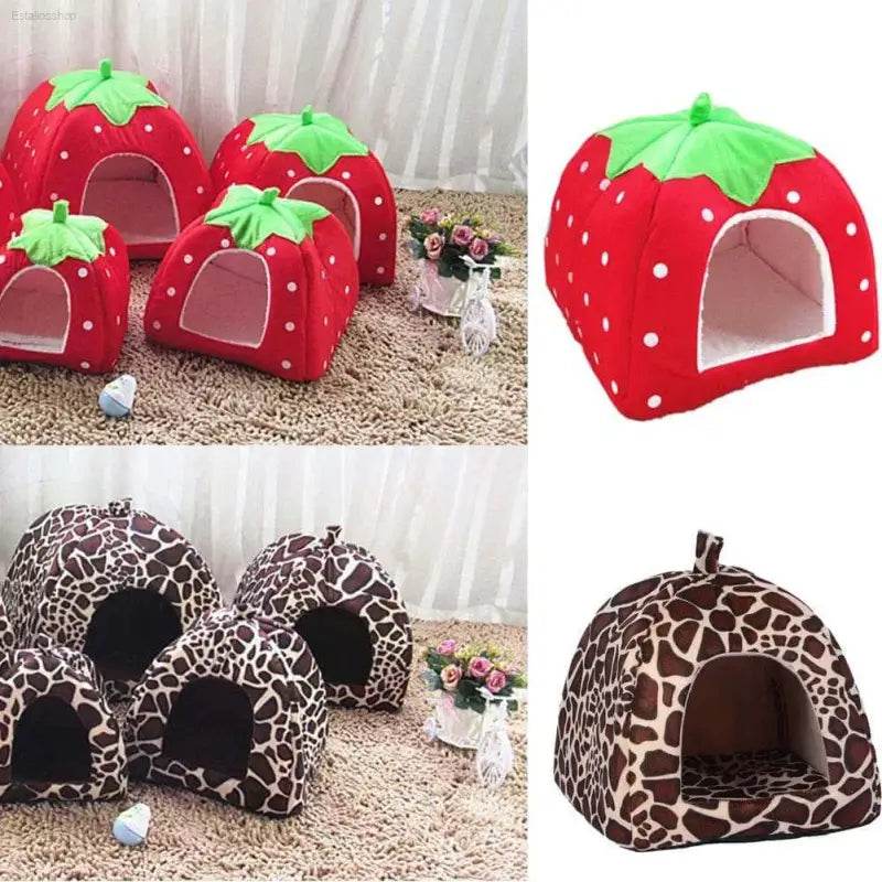 Soft Strawberry Pet House Cushion for Small Dogs and Cats - Estalios