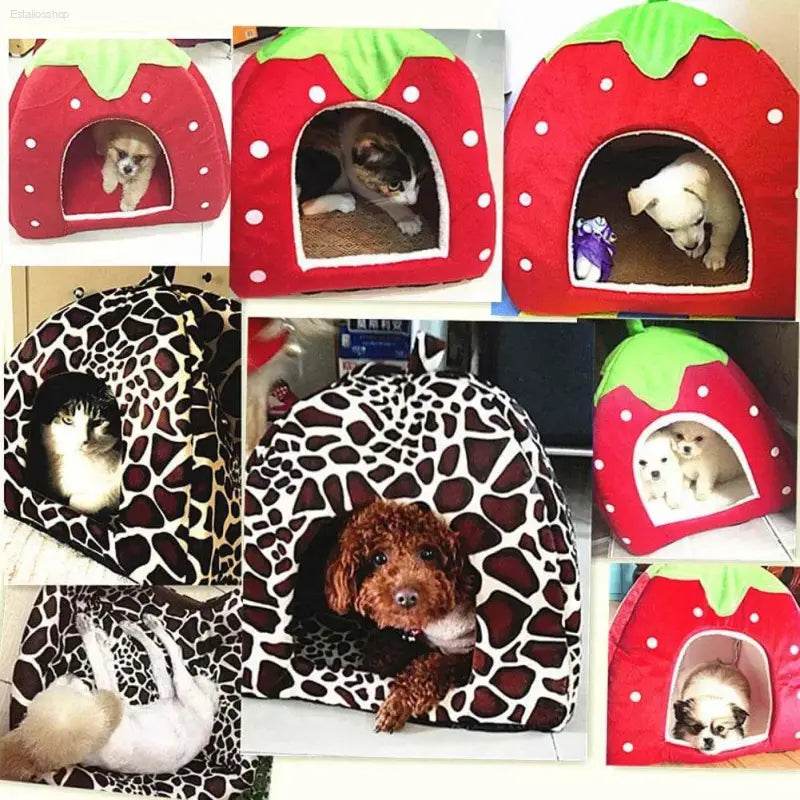 Soft Strawberry Pet House Cushion for Small Dogs and Cats - Estalios