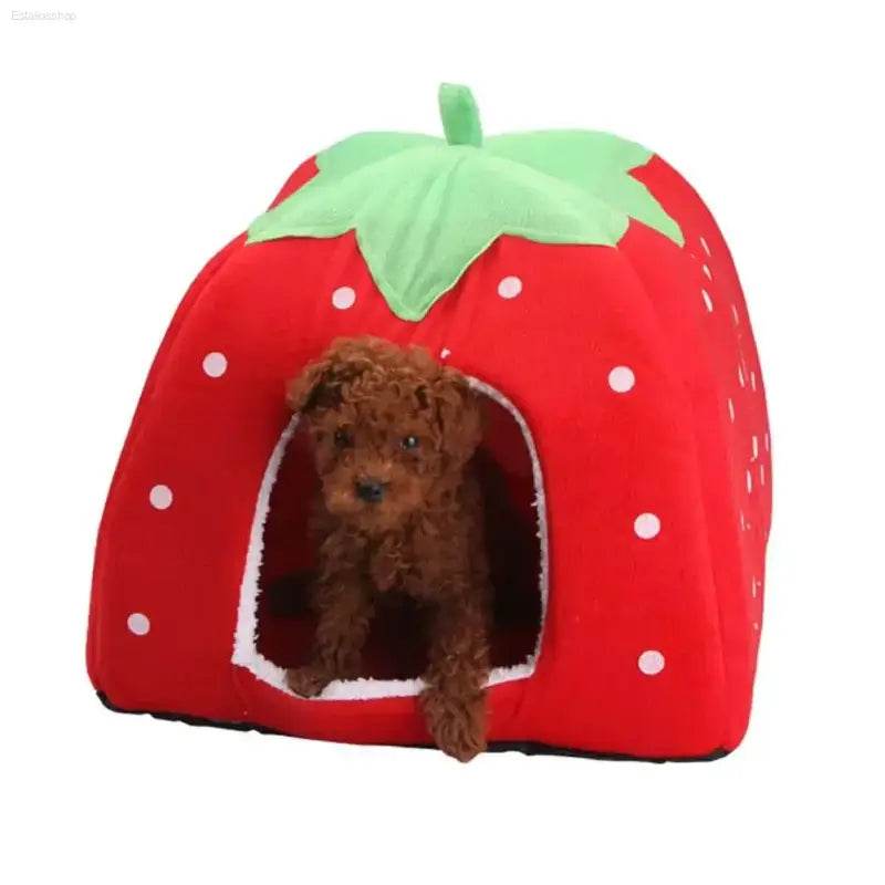 Soft Strawberry Pet House Cushion for Small Dogs and Cats - Estalios