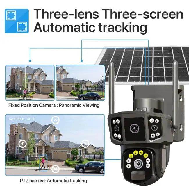 Solar-Powered Three-Lens Cam with Night Vision Tracking - Estalios